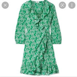 RIXO London Green Floral Silk Abigail Ruffled Wrap Mini Dress Size Large